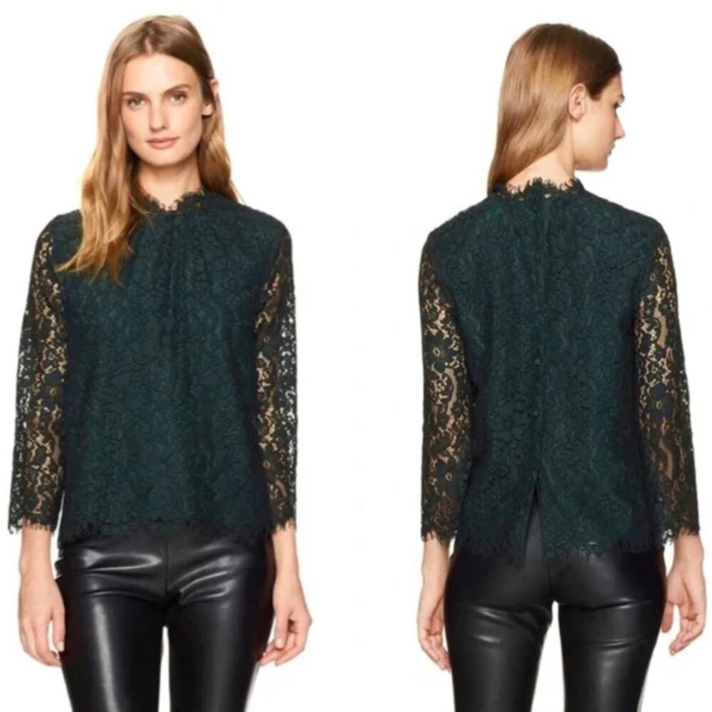 Joie Frayda Forest Green Lace Button Back Top - Autumn Garden - Xs
